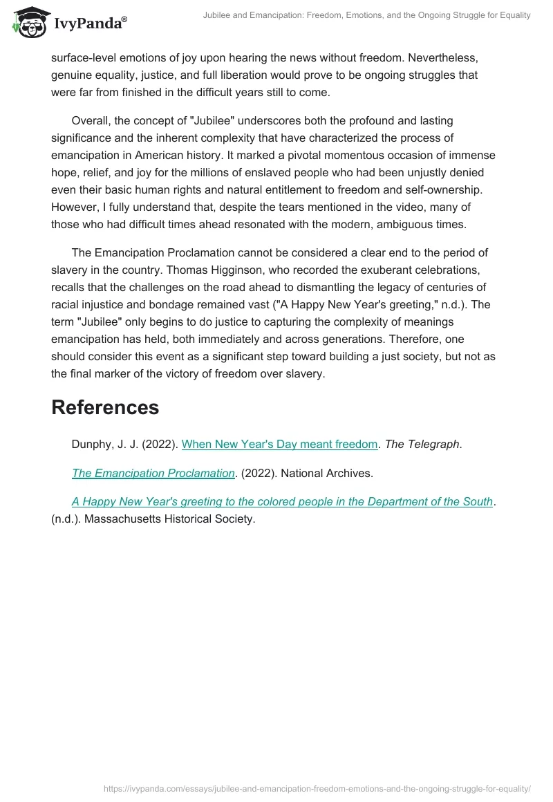 Jubilee and Emancipation: Freedom, Emotions, and the Ongoing Struggle for Equality. Page 2
