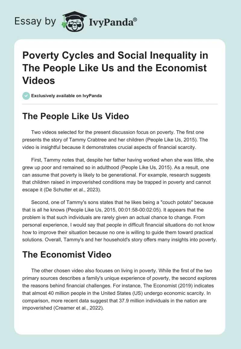 Poverty Cycles and Social Inequality in The People Like Us and the Economist Videos. Page 1