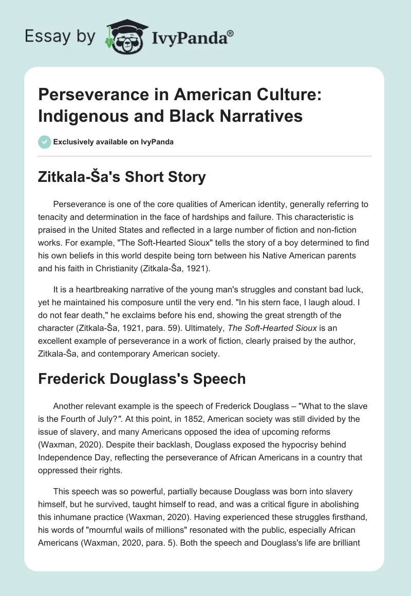 Perseverance in American Culture: Indigenous and Black Narratives. Page 1