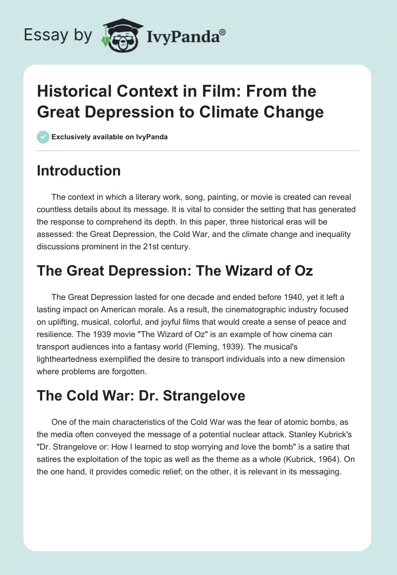 Historical Context in Film: From the Great Depression to Climate Change. Page 1