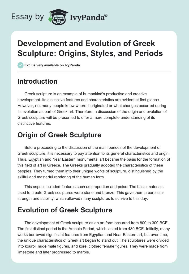 Development and Evolution of Greek Sculpture: Origins, Styles, and Periods. Page 1