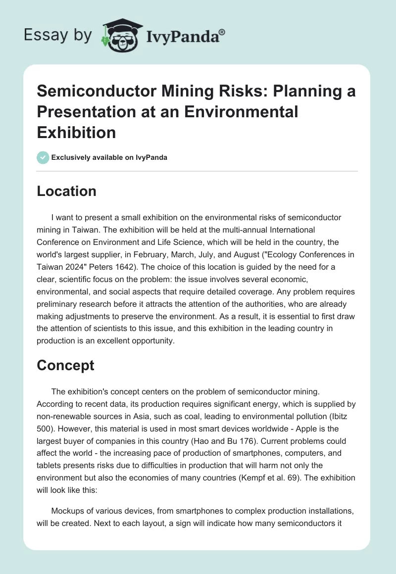 Semiconductor Mining Risks: Planning a Presentation at an Environmental Exhibition. Page 1
