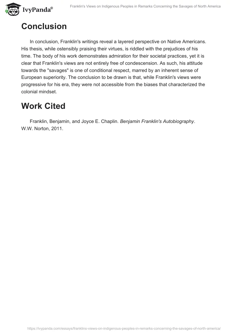 Franklin's Views on Indigenous Peoples in "Remarks Concerning the Savages of North America". Page 2