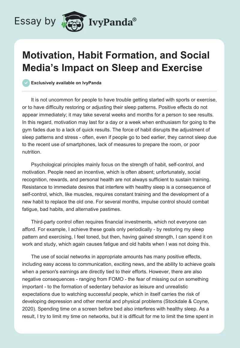 Motivation, Habit Formation, and Social Media’s Impact on Sleep and Exercise. Page 1