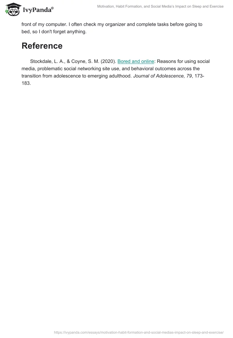 Motivation, Habit Formation, and Social Media’s Impact on Sleep and Exercise. Page 2