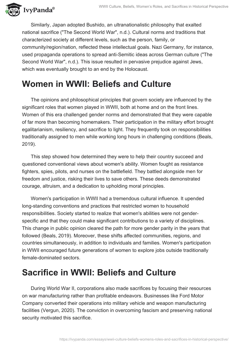 WWII Culture, Beliefs, Women’s Roles, and Sacrifices in Historical Perspective. Page 2