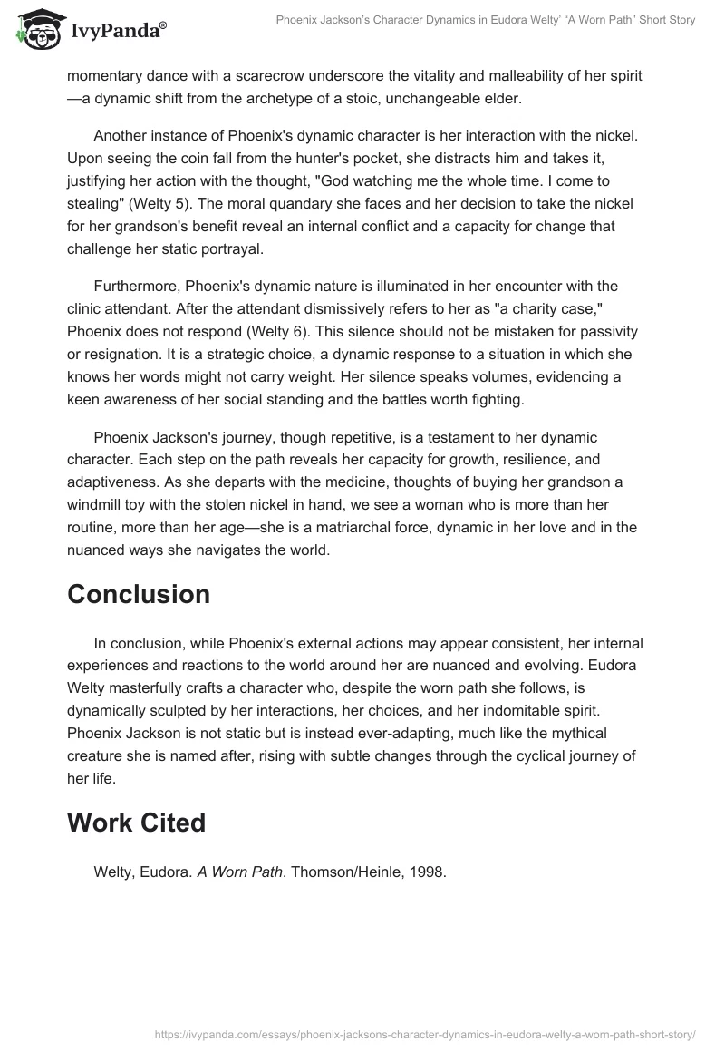 Phoenix Jackson’s Character Dynamics in Eudora Welty’ “A Worn Path” Short Story. Page 2