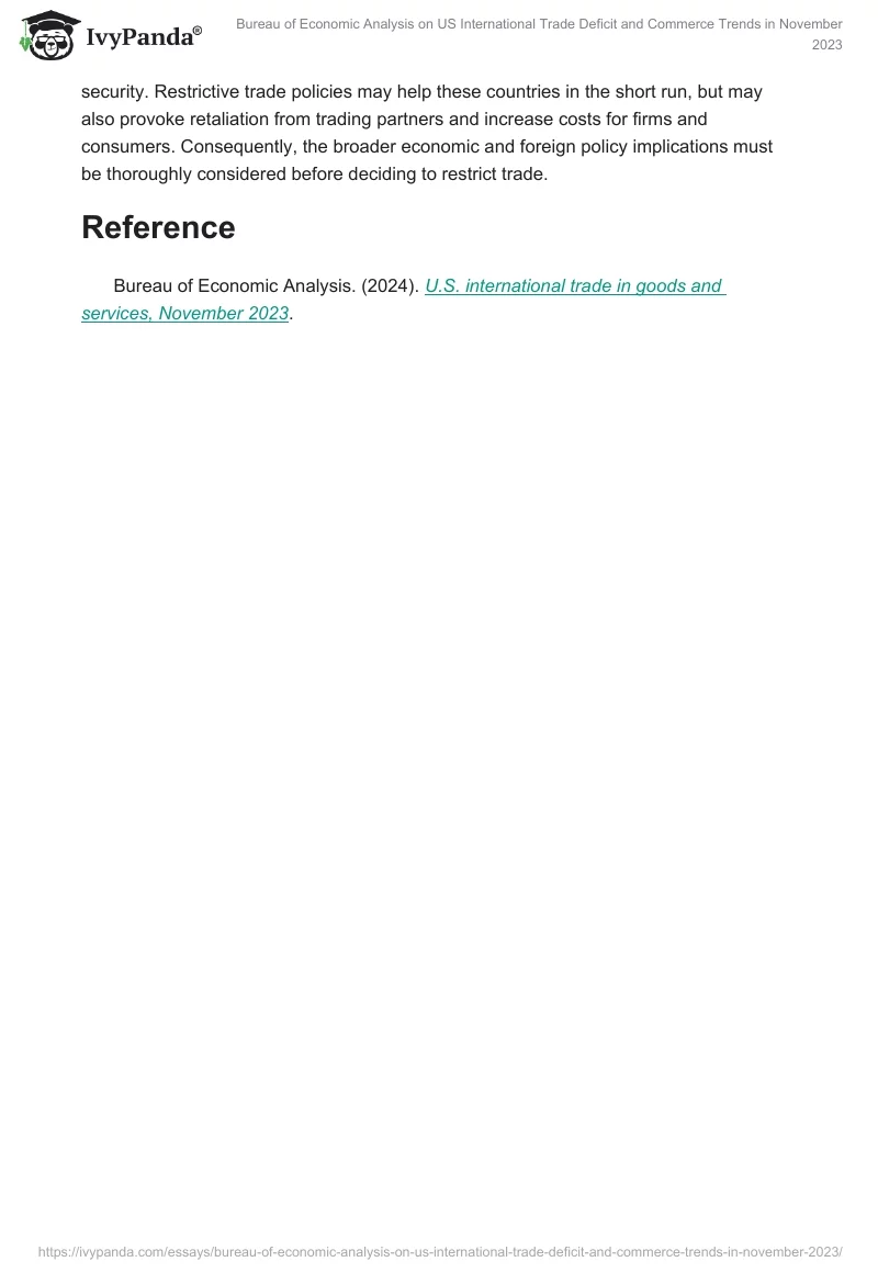 Bureau of Economic Analysis on US International Trade Deficit and Commerce Trends in November 2023. Page 2
