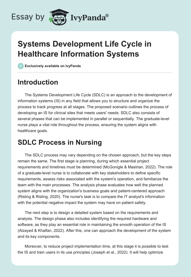 Systems Development Life Cycle in Healthcare Information Systems. Page 1