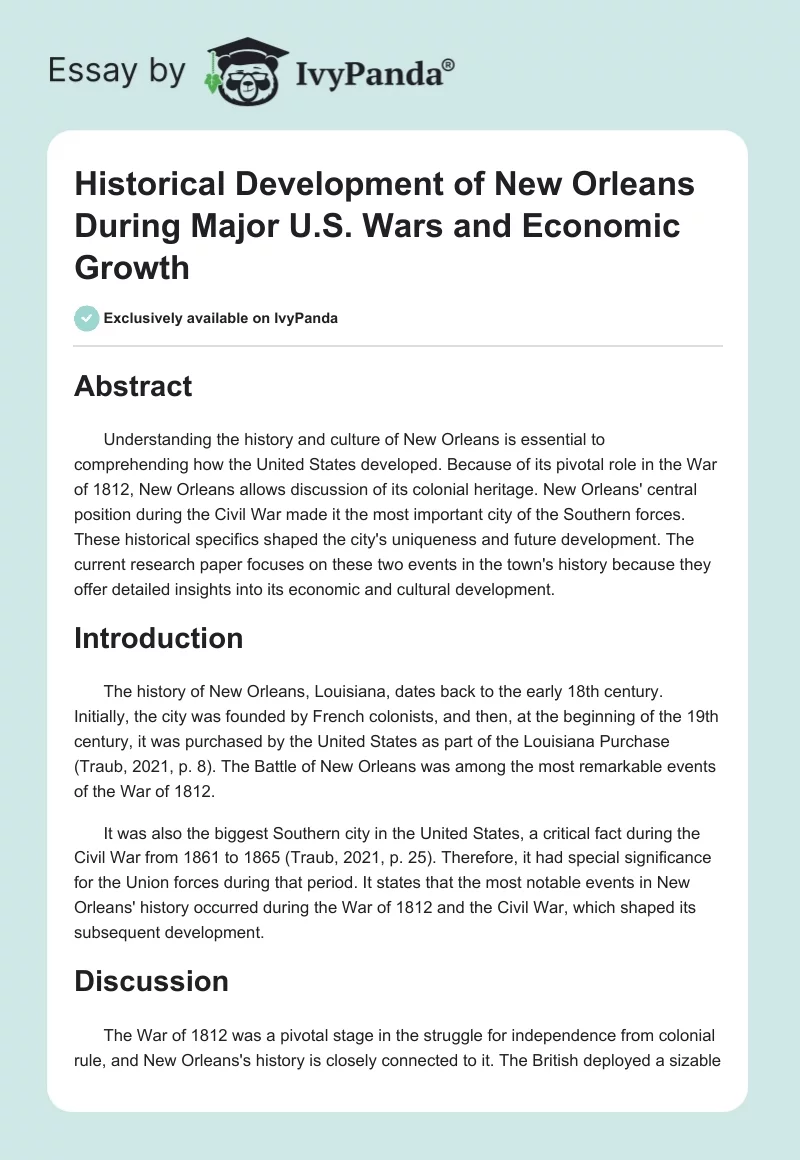 Historical Development of New Orleans During Major U.S. Wars and Economic Growth. Page 1