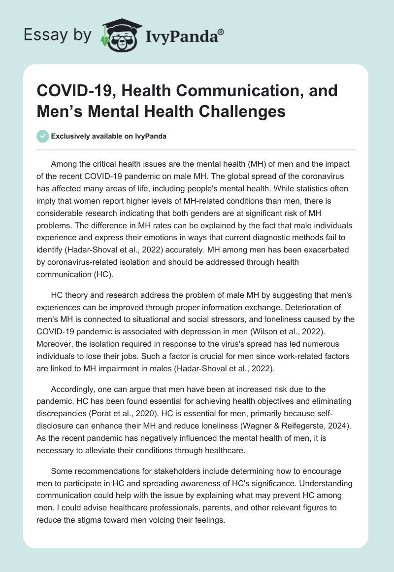 COVID-19, Health Communication, and Men’s Mental Health Challenges. Page 1