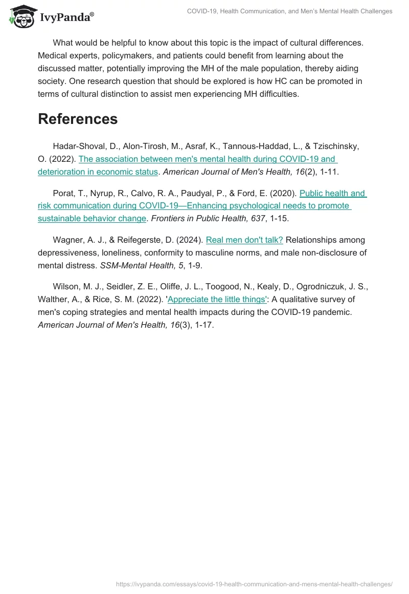 COVID-19, Health Communication, and Men’s Mental Health Challenges. Page 2