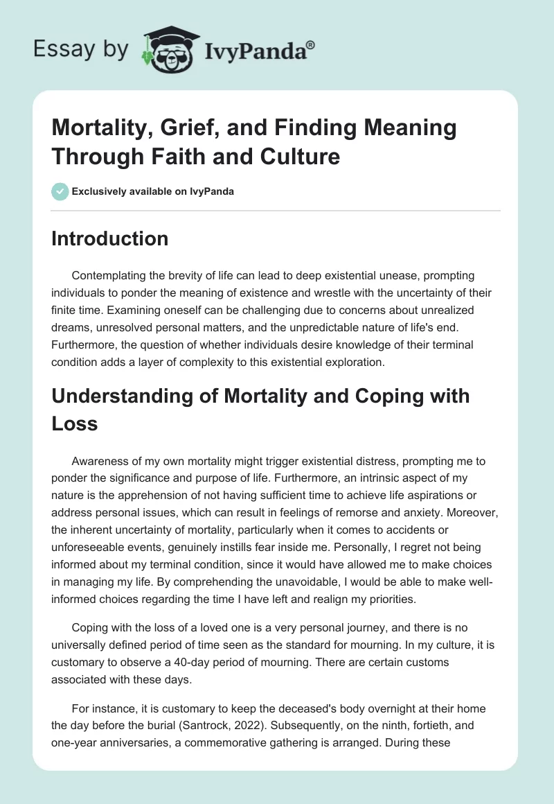 Mortality, Grief, and Finding Meaning Through Faith and Culture. Page 1