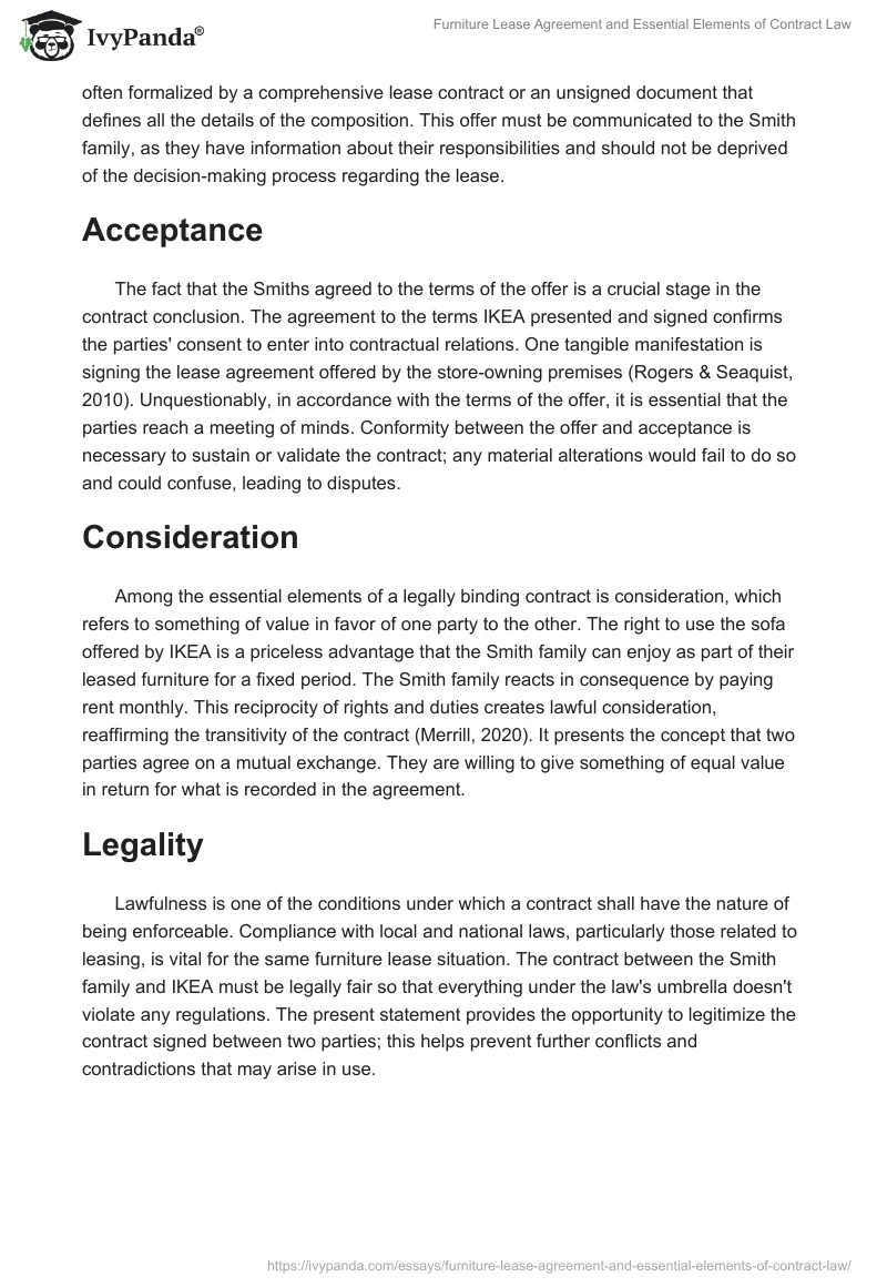 Furniture Lease Agreement and Essential Elements of Contract Law. Page 2