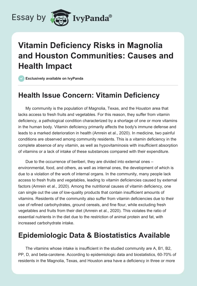 Vitamin Deficiency Risks in Magnolia and Houston Communities: Causes and Health Impact. Page 1