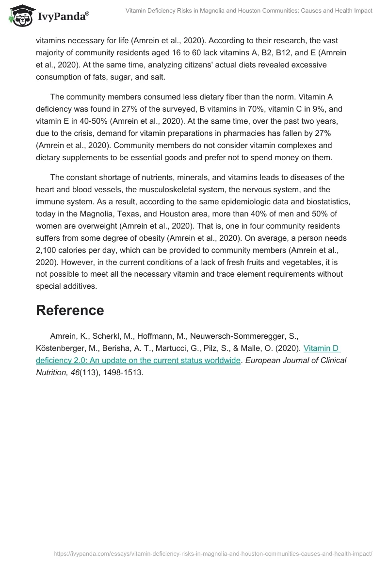 Vitamin Deficiency Risks in Magnolia and Houston Communities: Causes and Health Impact. Page 2