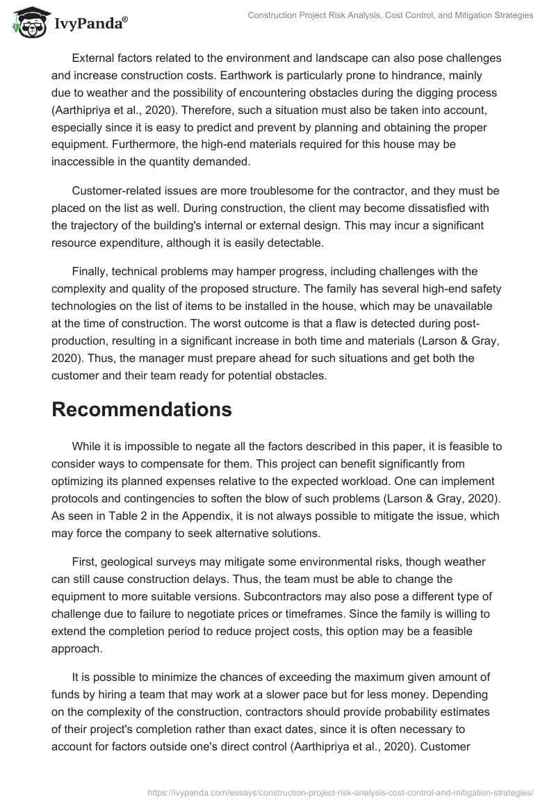 Construction Project Risk Analysis, Cost Control, and Mitigation Strategies. Page 2