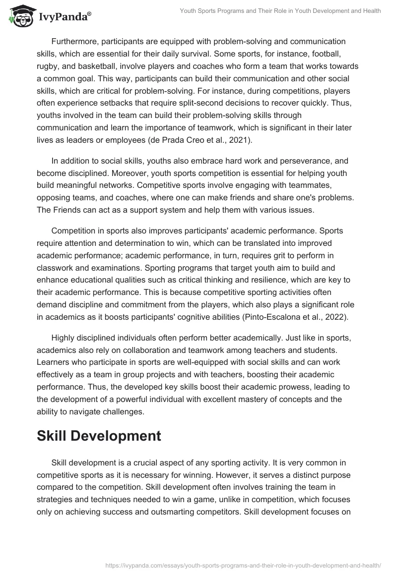 Youth Sports Programs and Their Role in Youth Development and Health. Page 2