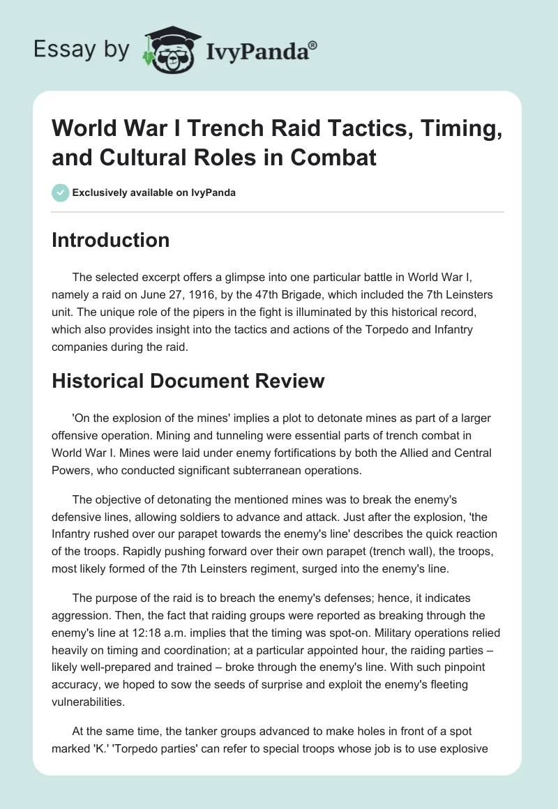 World War I Trench Raid Tactics, Timing, and Cultural Roles in Combat. Page 1