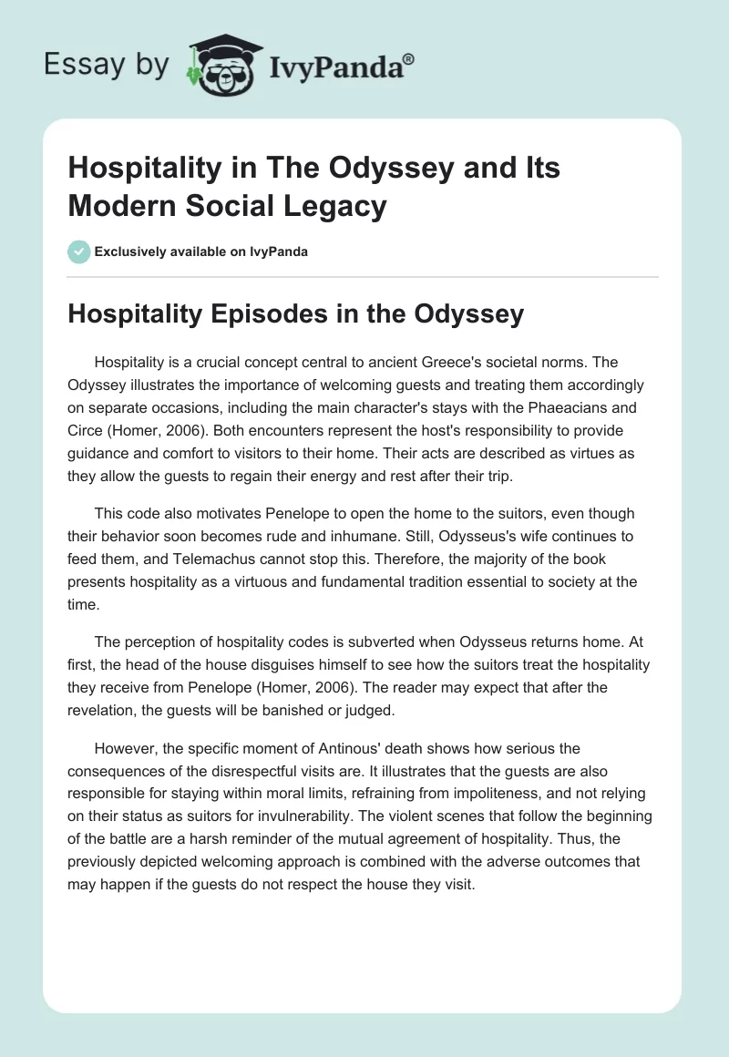 Hospitality in The Odyssey and Its Modern Social Legacy. Page 1