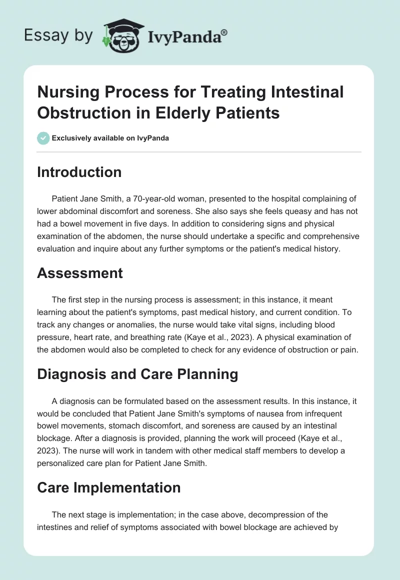 Nursing Process for Treating Intestinal Obstruction in Elderly Patients. Page 1