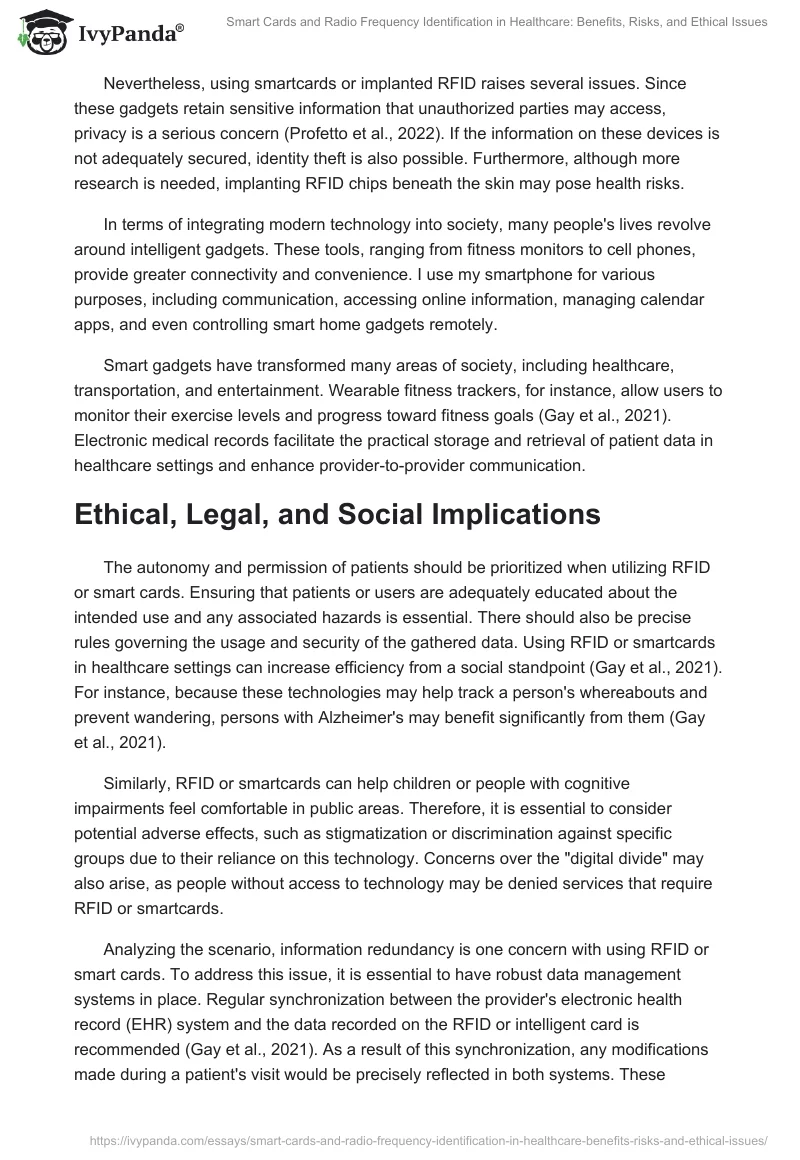 Smart Cards and Radio Frequency Identification in Healthcare: Benefits, Risks, and Ethical Issues. Page 2