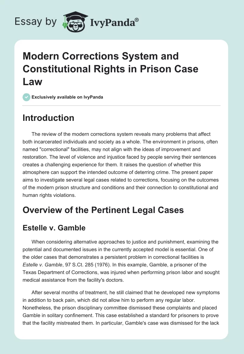Modern Corrections System and Constitutional Rights in Prison Case Law. Page 1