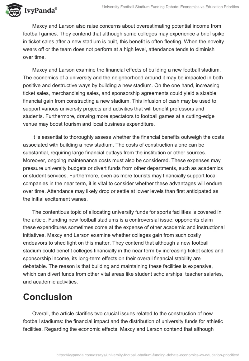 University Football Stadium Funding Debate: Economics vs Education Priorities. Page 2