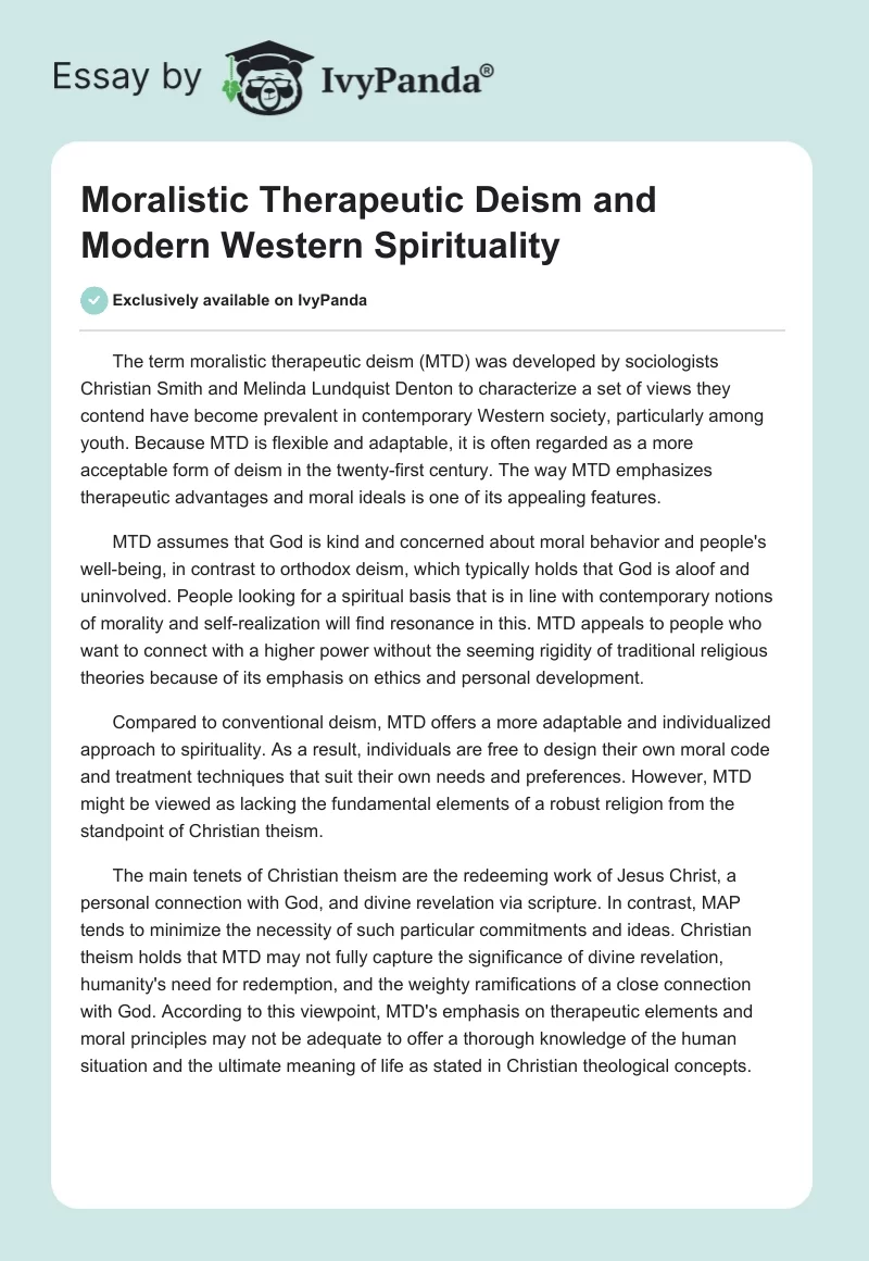 Moralistic Therapeutic Deism and Modern Western Spirituality. Page 1