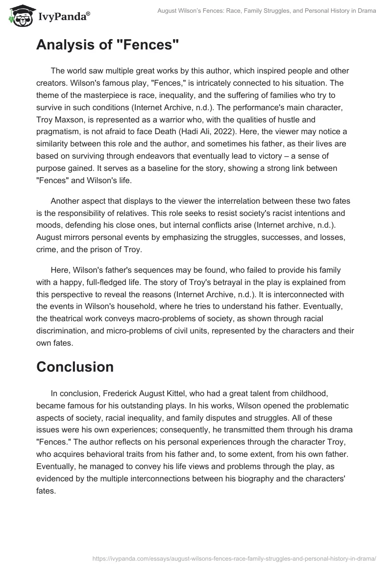 August Wilson’s Fences: Race, Family Struggles, and Personal History in Drama. Page 2