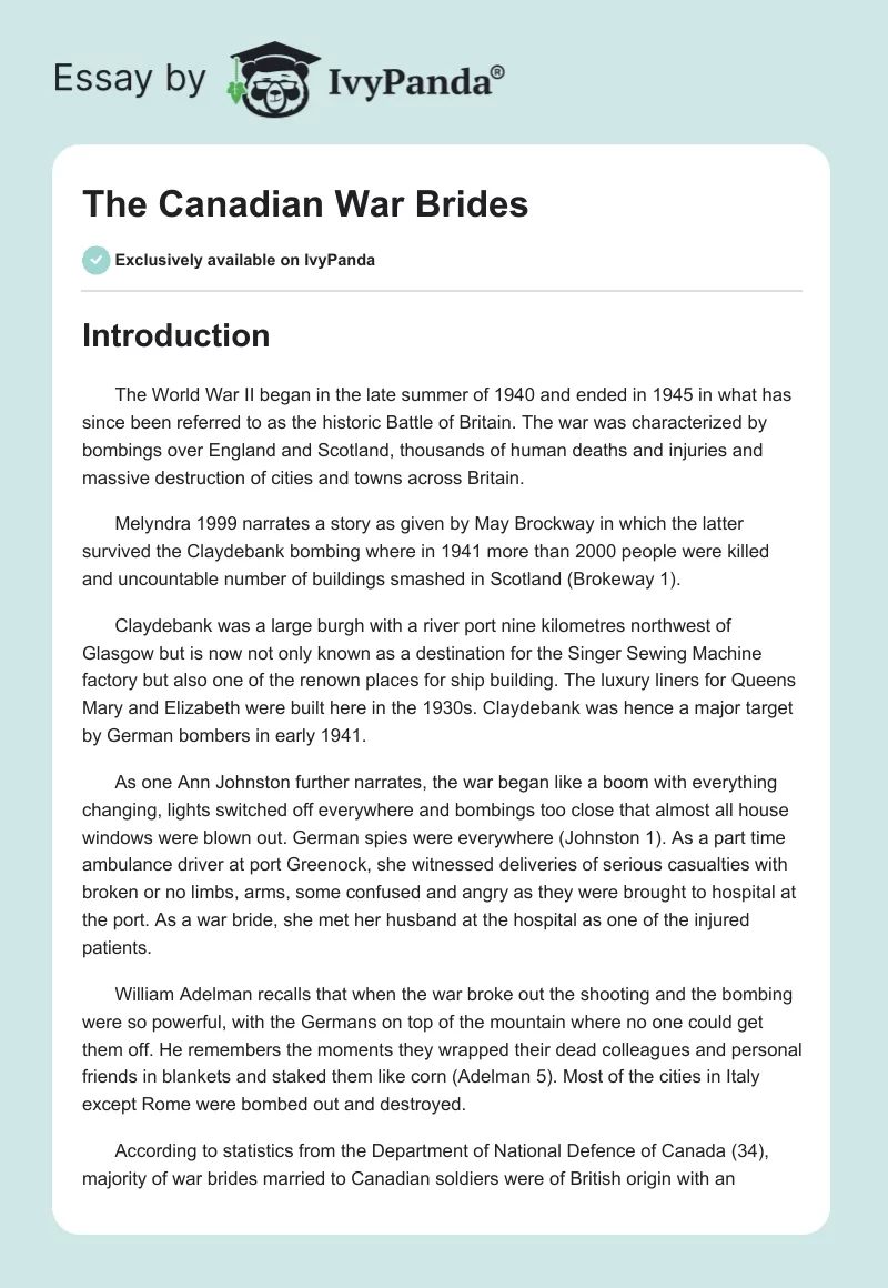 The Canadian War Brides. Page 1