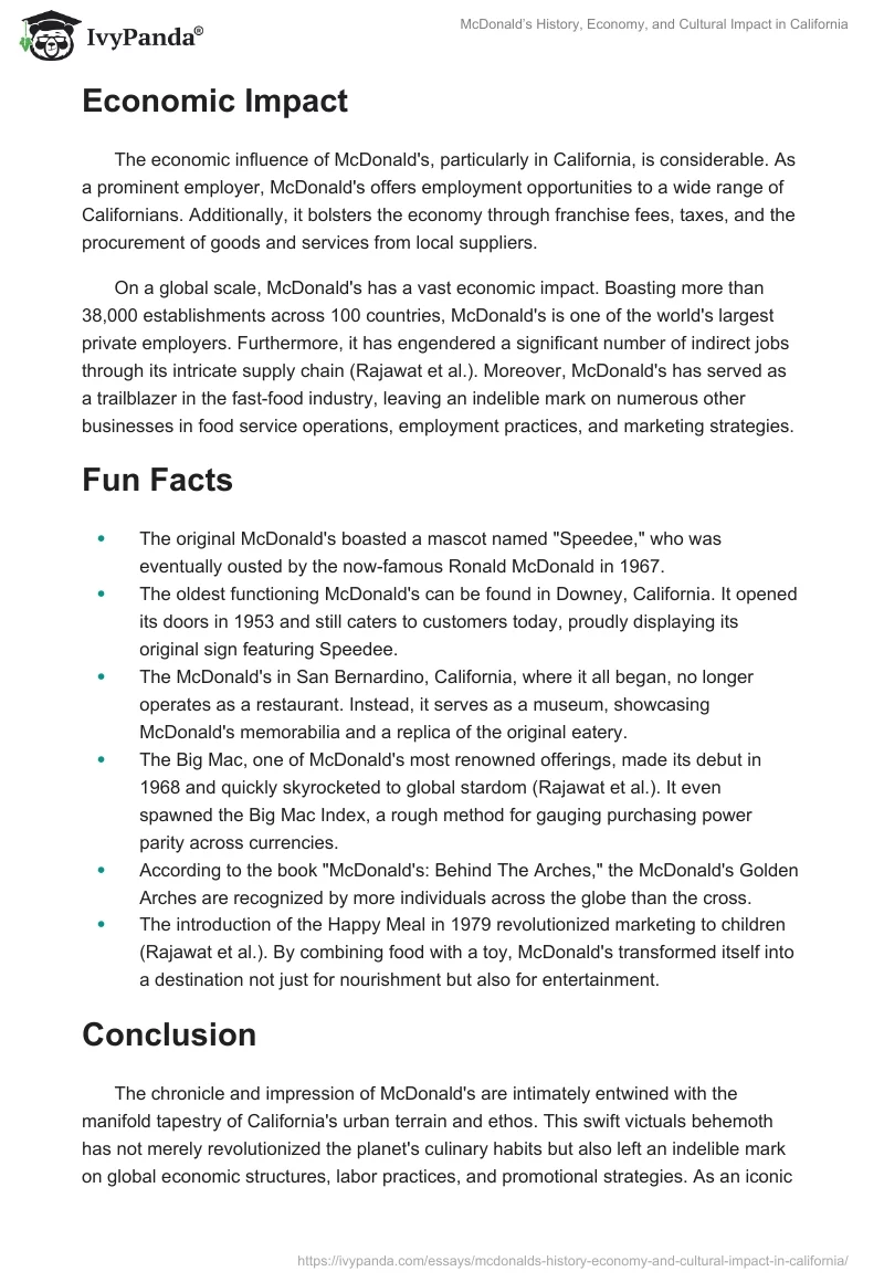 McDonald’s History, Economy, and Cultural Impact in California. Page 2
