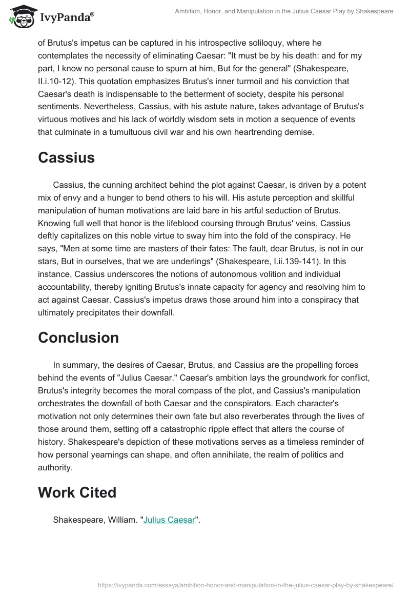 Ambition, Honor, and Manipulation in the "Julius Caesar" Play by Shakespeare. Page 2