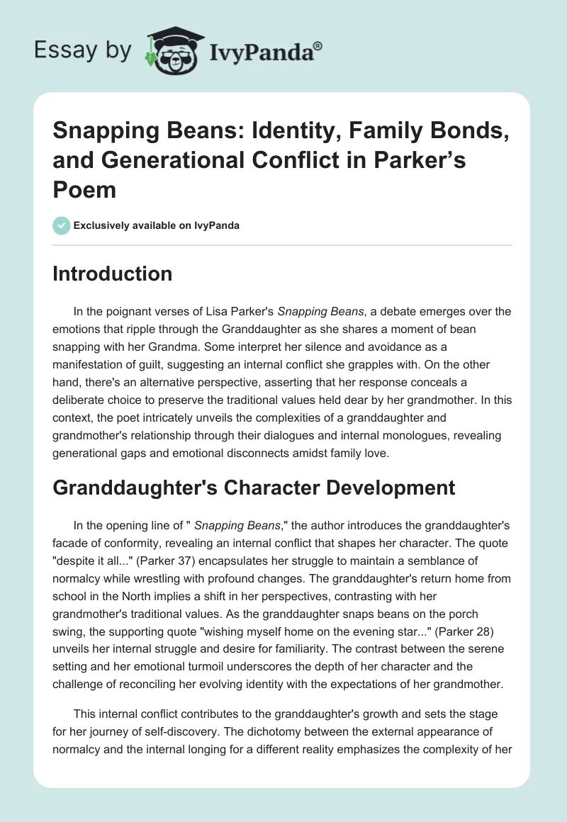 Snapping Beans: Identity, Family Bonds, and Generational Conflict in Parker’s Poem. Page 1