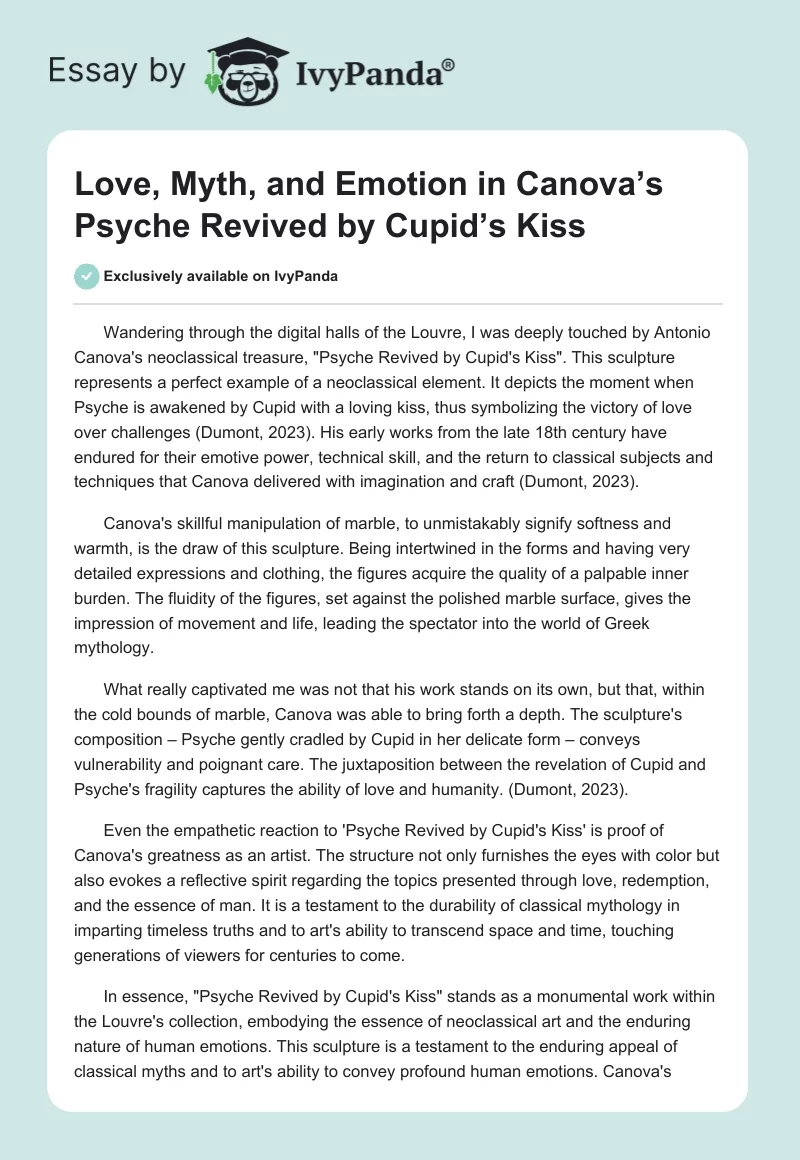 Love, Myth, and Emotion in Canova’s Psyche Revived by Cupid’s Kiss. Page 1