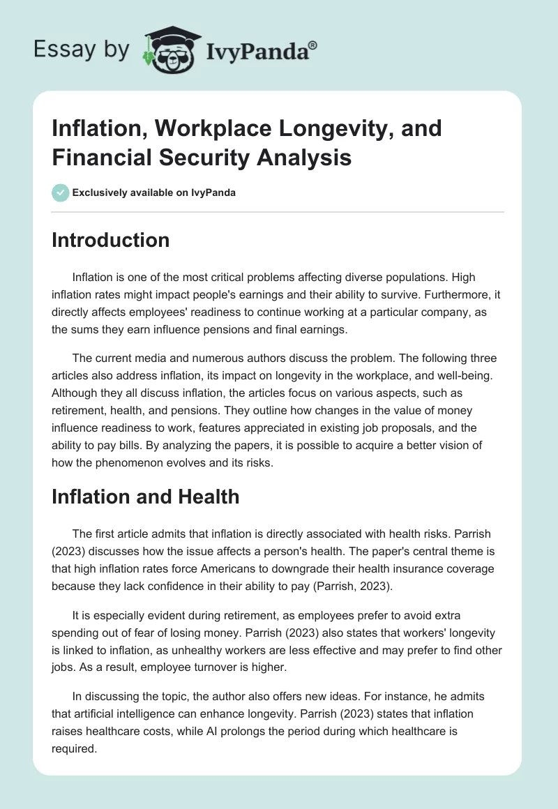 Inflation, Workplace Longevity, and Financial Security Analysis. Page 1