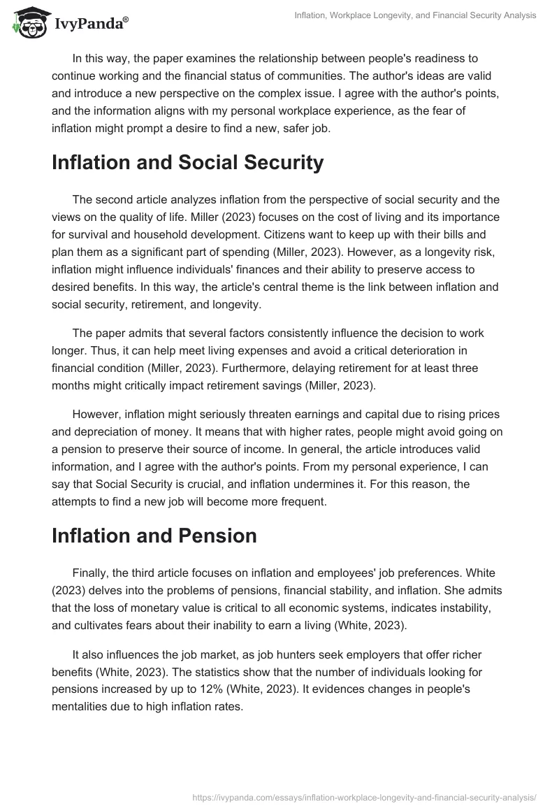 Inflation, Workplace Longevity, and Financial Security Analysis. Page 2