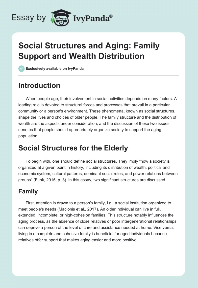 Social Structures and Aging: Family Support and Wealth Distribution. Page 1
