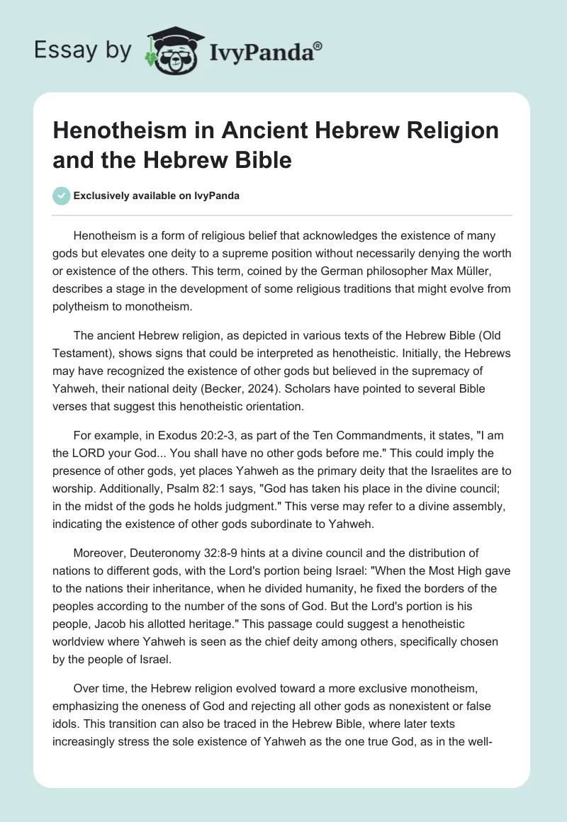 Henotheism in Ancient Hebrew Religion and the Hebrew Bible. Page 1