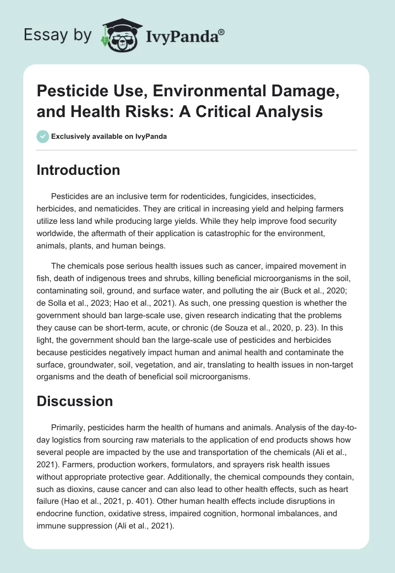 Pesticide Use, Environmental Damage, and Health Risks: A Critical Analysis. Page 1