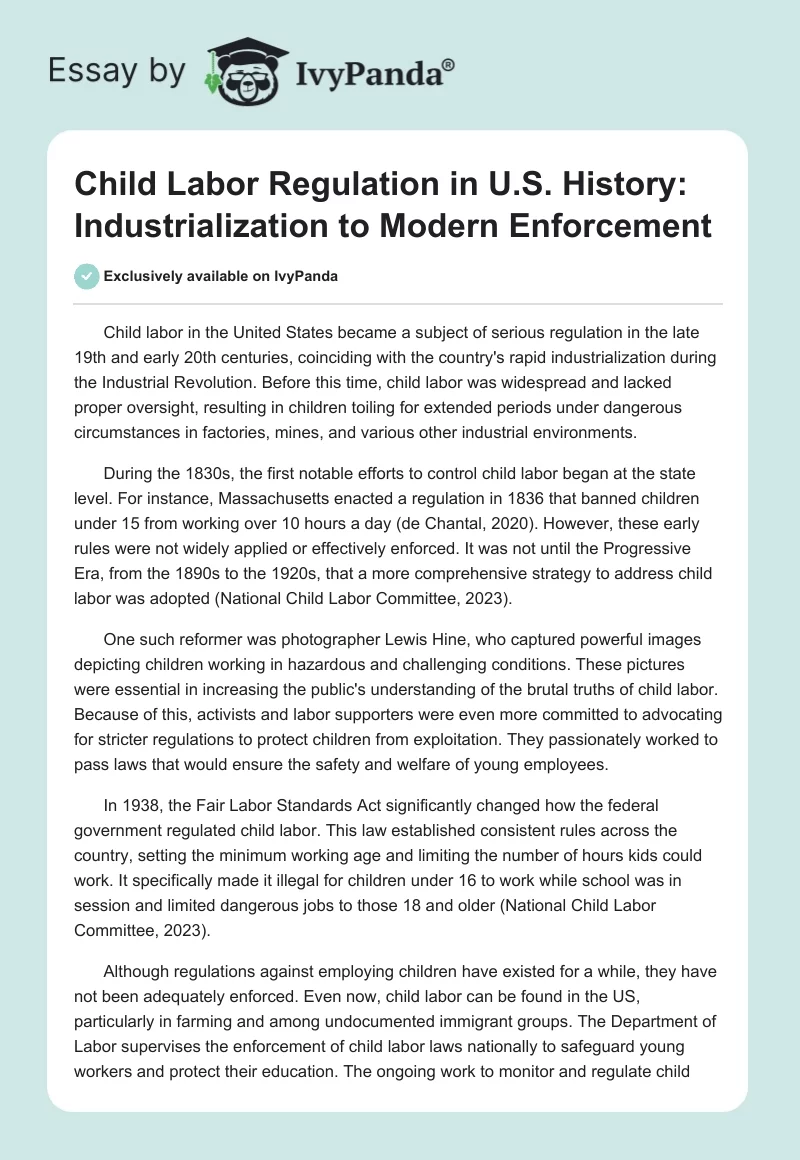 Child Labor Regulation in U.S. History: Industrialization to Modern Enforcement. Page 1