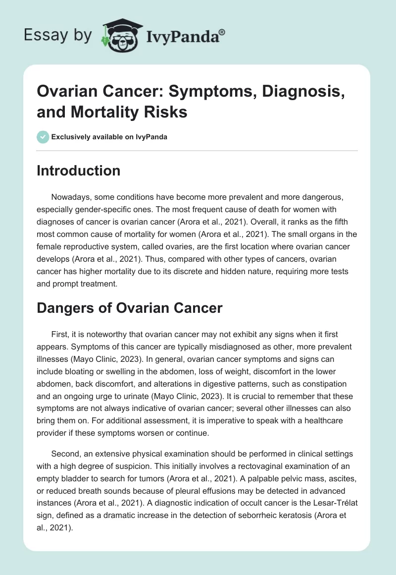 Ovarian Cancer: Symptoms, Diagnosis, and Mortality Risks. Page 1