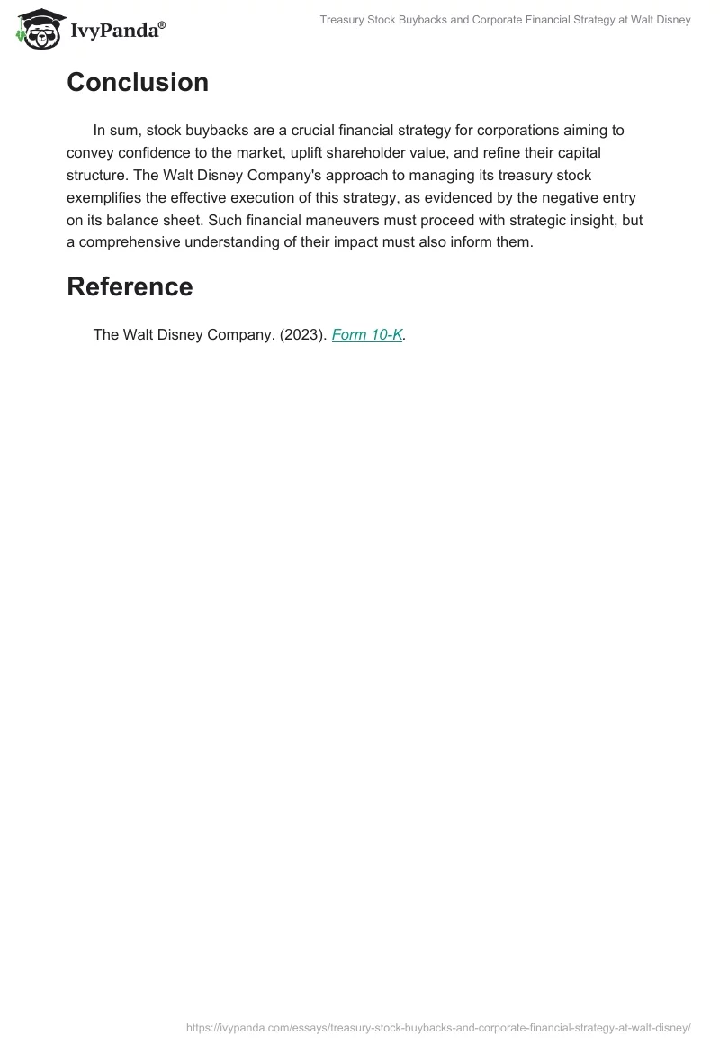 Treasury Stock Buybacks and Corporate Financial Strategy at Walt Disney. Page 2