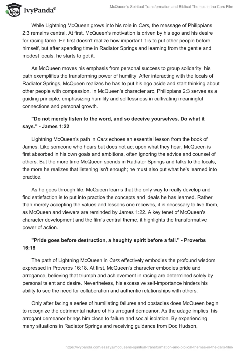 McQueen’s Spiritual Transformation and Biblical Themes in the Cars Film. Page 2