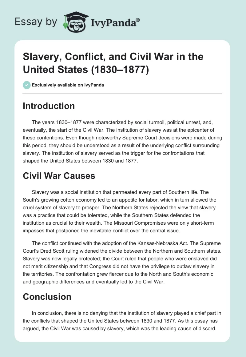 Slavery, Conflict, and Civil War in the United States (1830–1877). Page 1