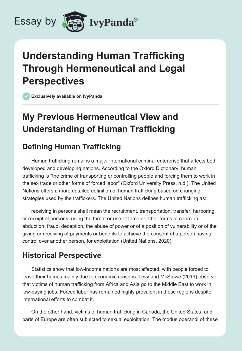 Understanding Human Trafficking Through Hermeneutical and Legal Perspectives. Page 1