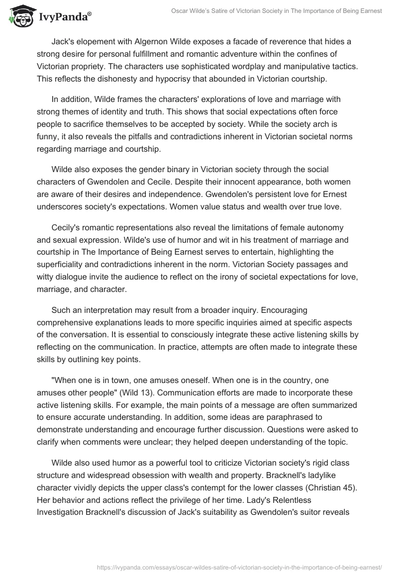 Oscar Wilde’s Satire of Victorian Society in The Importance of Being Earnest. Page 2