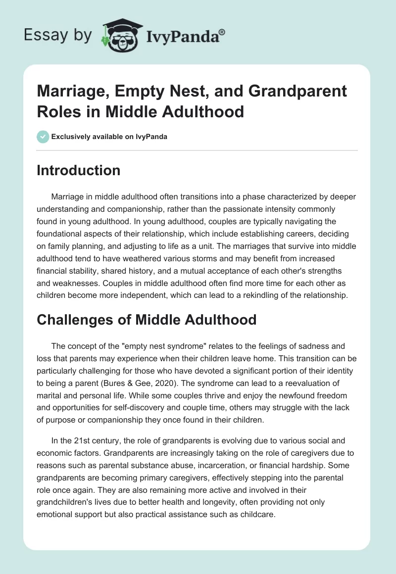 Marriage, Empty Nest, and Grandparent Roles in Middle Adulthood. Page 1