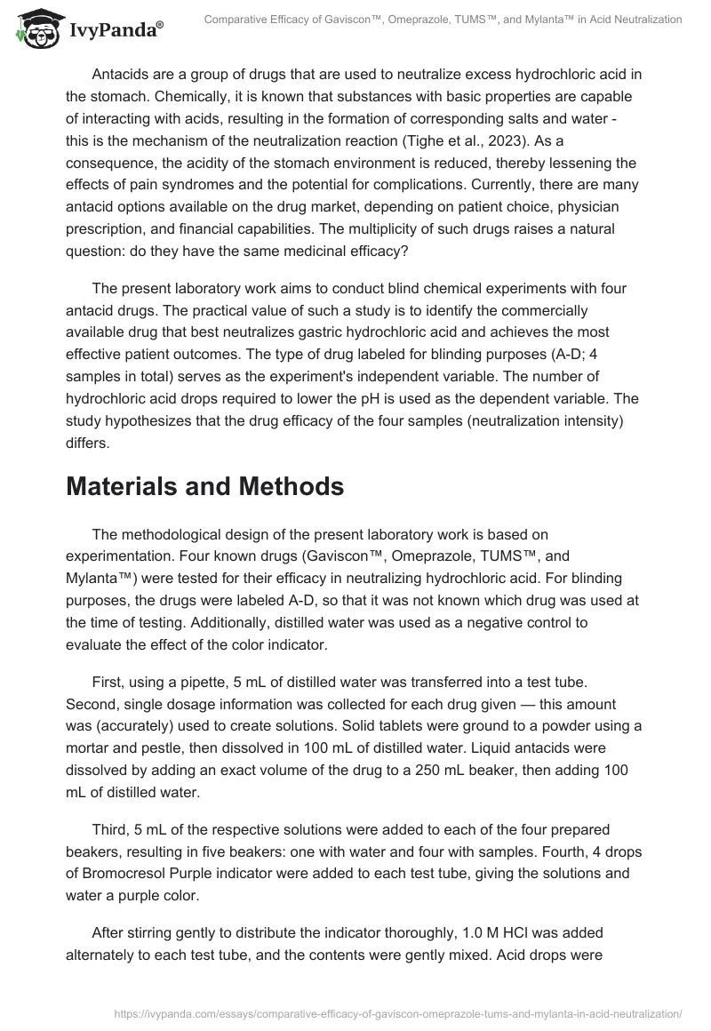 Comparative Efficacy of Gaviscon™, Omeprazole, TUMS™, and Mylanta™ in Acid Neutralization. Page 2