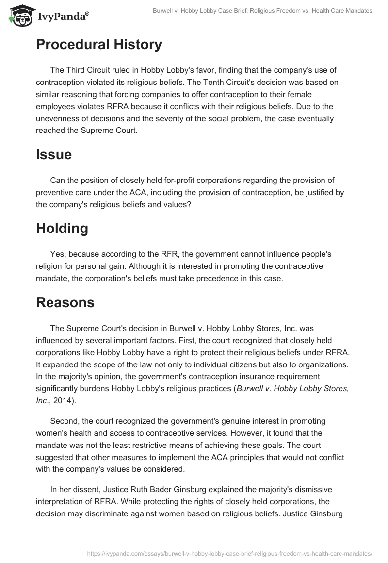 Burwell v. Hobby Lobby Case Brief: Religious Freedom vs. Health Care Mandates. Page 2